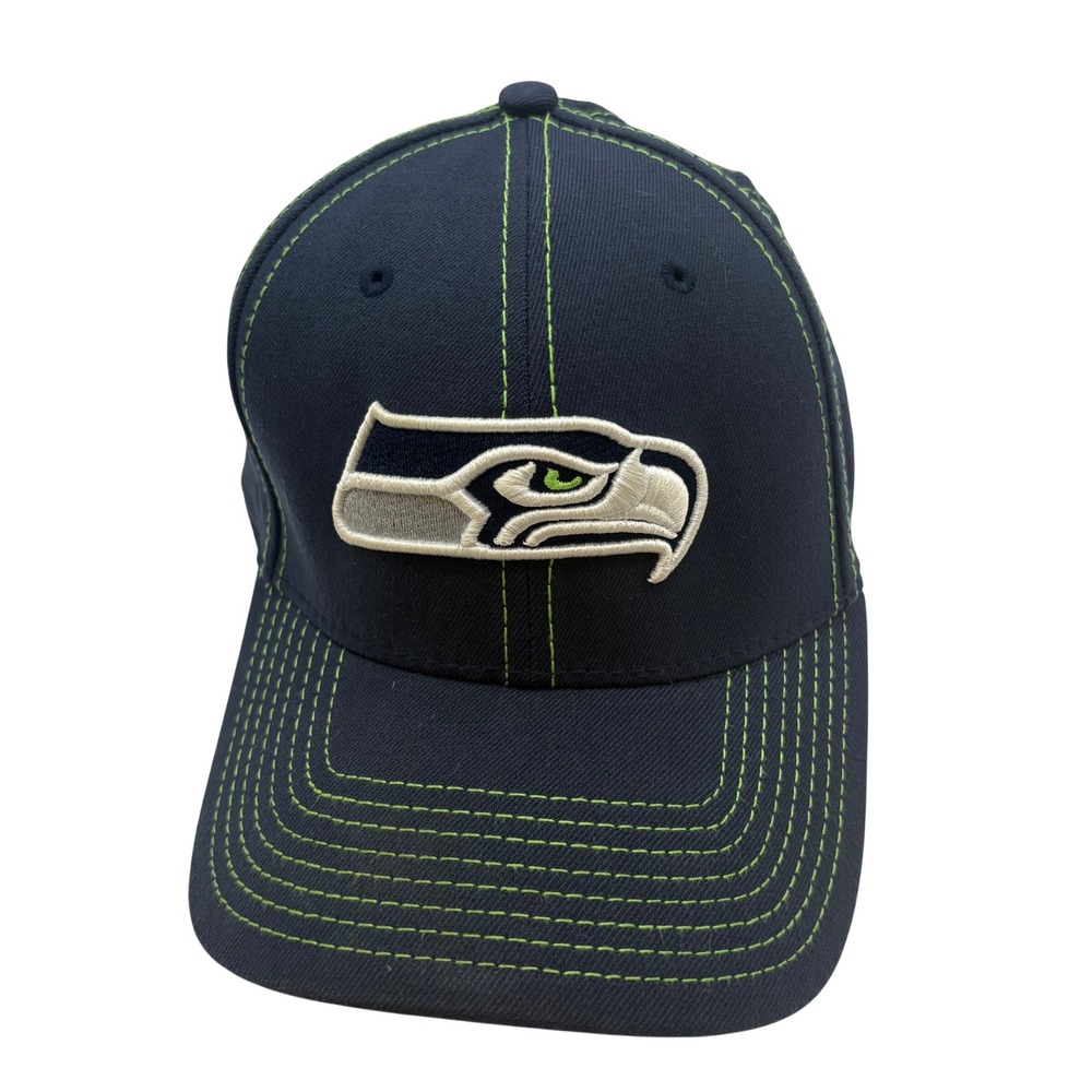 New Era 39THIRTY Seattle Seahawks NFL Hat Navy Blue Lime Green Small Medium
